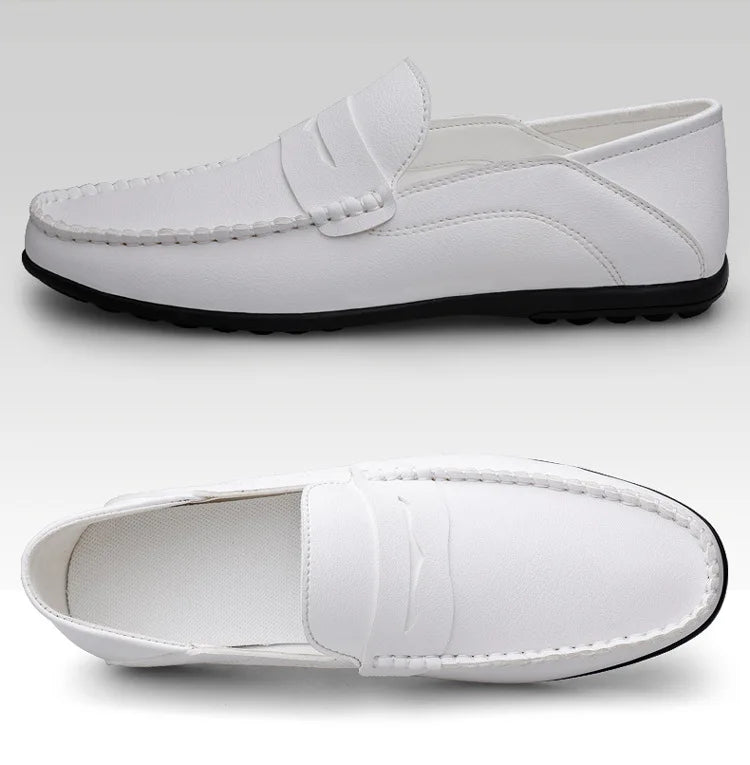 Mocassins Homme Mariage | Cuir Fendu Blanc | Chaussures Conduite Légères | Slip-On Casual Élégant 2026