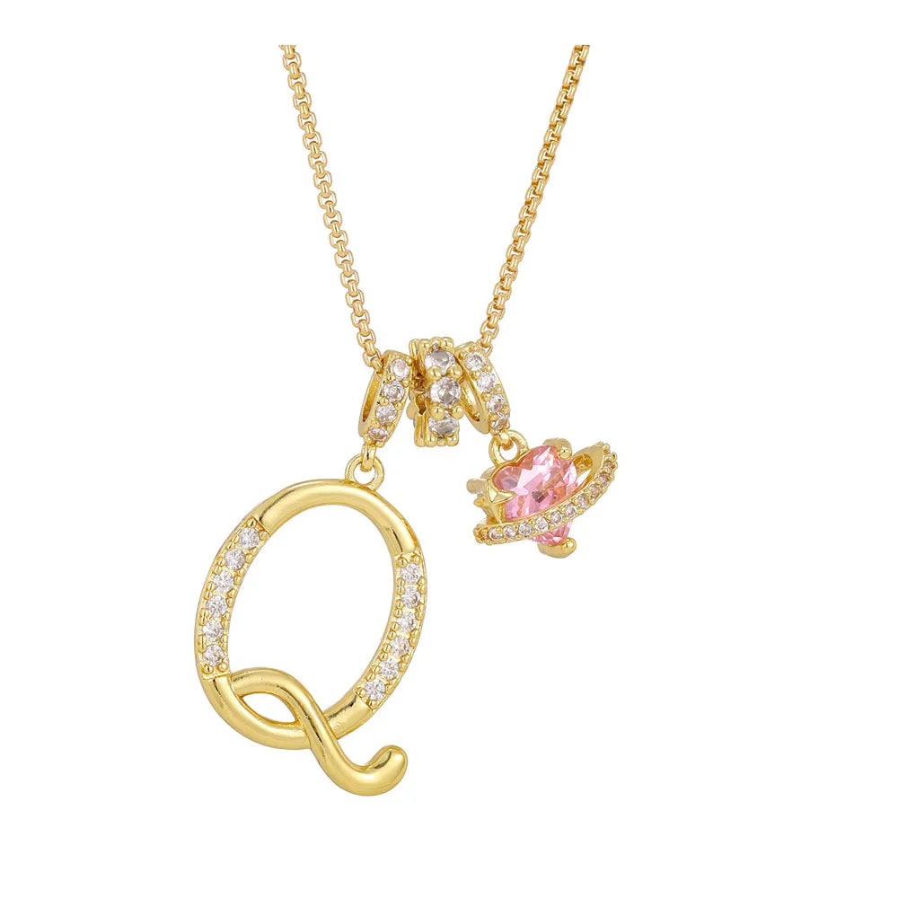 Women's Initial Heart Necklace with Customizable Name Art Design Letter Jewelry Gold Chain Set Adjustable Size Hypoallergenic