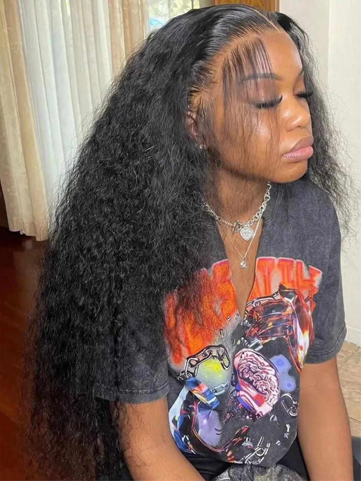 Perruque Kinky Curly Swiss Lace | Glueless | Pré-Pluçuée | Ligne Naturelle | Cheveux Humains | Femme