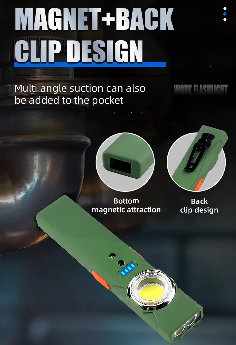 Mini Portable Rechargeable LED Torch Light, Waterproof Outdoor Work Pocket Flashlight with Magnetic Grip, Compact LED Flashlight