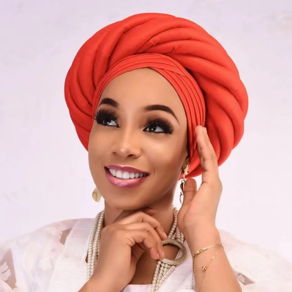 Turban Tressé Africain | Soie Lagos Autogele | Foulard Tête | Femme Africaine & Musulmane | Mariage & Fête | Headwrap
