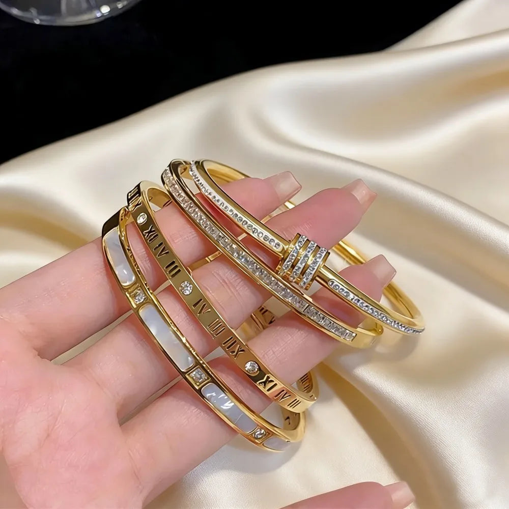 Bracelet Jonc Acier Inoxydable Plaqué Or | Luxe Femme | Cadeau Fête des Mères | Bijou Mode