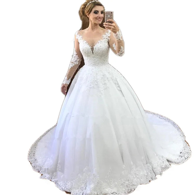 Robe de Mariée Bohème Sexy | Manches Longues Dentelle | Silhouette A-Line | Traîne Courte | Sur Mesure | Blanc & Ivoire