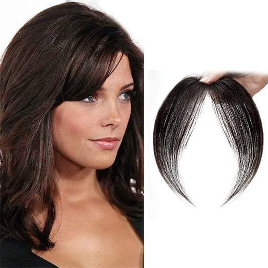 Human Hair Bangs Clip-In Hair Extension for Women Mini Clip-In Straight Remy Natural Human Hair Fringe Lightweight Natural Black