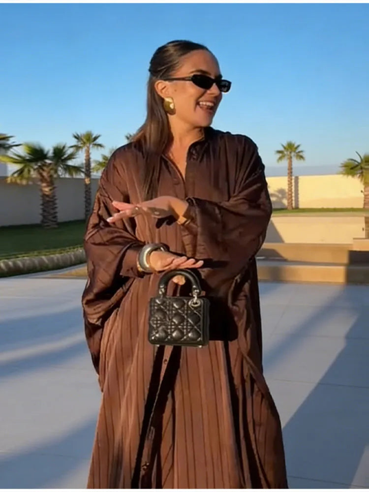 Beige Two-Piece Set Women Oversized Button-Down Shirt & High Waist Wide Leg Pants Y2K Summer Vacation Kaftan Outfit