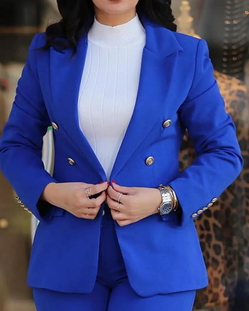 Pants Sets Two Piece Women Cardigan Blazer Double Breasted Slim Fit Pencil Pants Pockets Solid Casual Suits Outwear Spring 2025