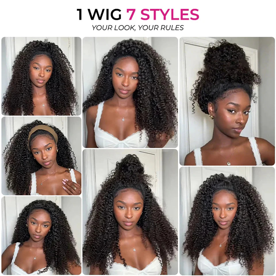 Perruque Kinky Curly Birmane | 300% Densité | 3-en-1 Demi-Perruque | Glueless | Cheveux Humains Brésiliens