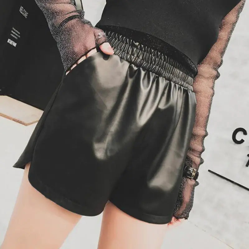 Short PU Taille Haute Femme | Casual Large | Pantalon Automne-Hiver | Grande Taille Bootcut