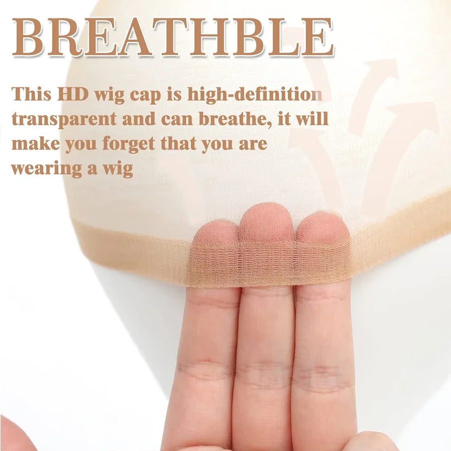 100Pcs HD Wig Caps High Quality Transparent HD Hair Nets Weave Nylon Stretchy Lace Front Wig Cap for Women Men Light Brown