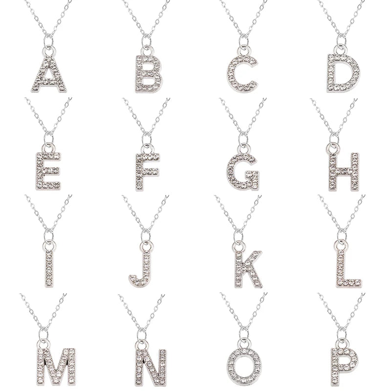 Collier Pendentif Lettre Brillant A-Z | 26 Initiales | Chaîne Clavicule | Bijou Saint-Valentin & Cadeau