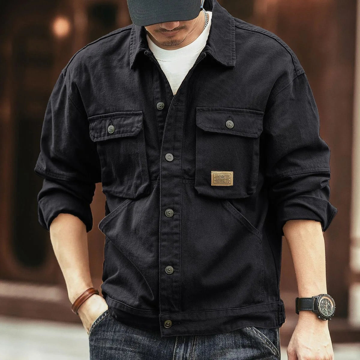 Veste en denim ample pour homme | Plusieurs poches