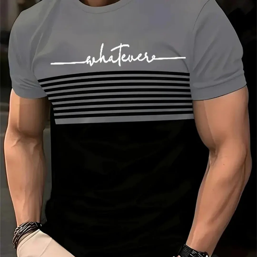 T-Shirt Homme Oversize | Rayures Imprimées | Col Rond | Manches Courtes | Casual Mode Été