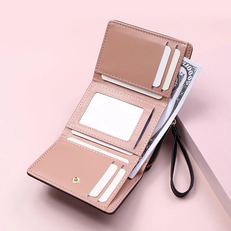 Women's Tri-Fold Wallet PU Card Holder Multi-Object Pocket Short Fashion Embroidered Love Pattern Korean Minimalist New 2023