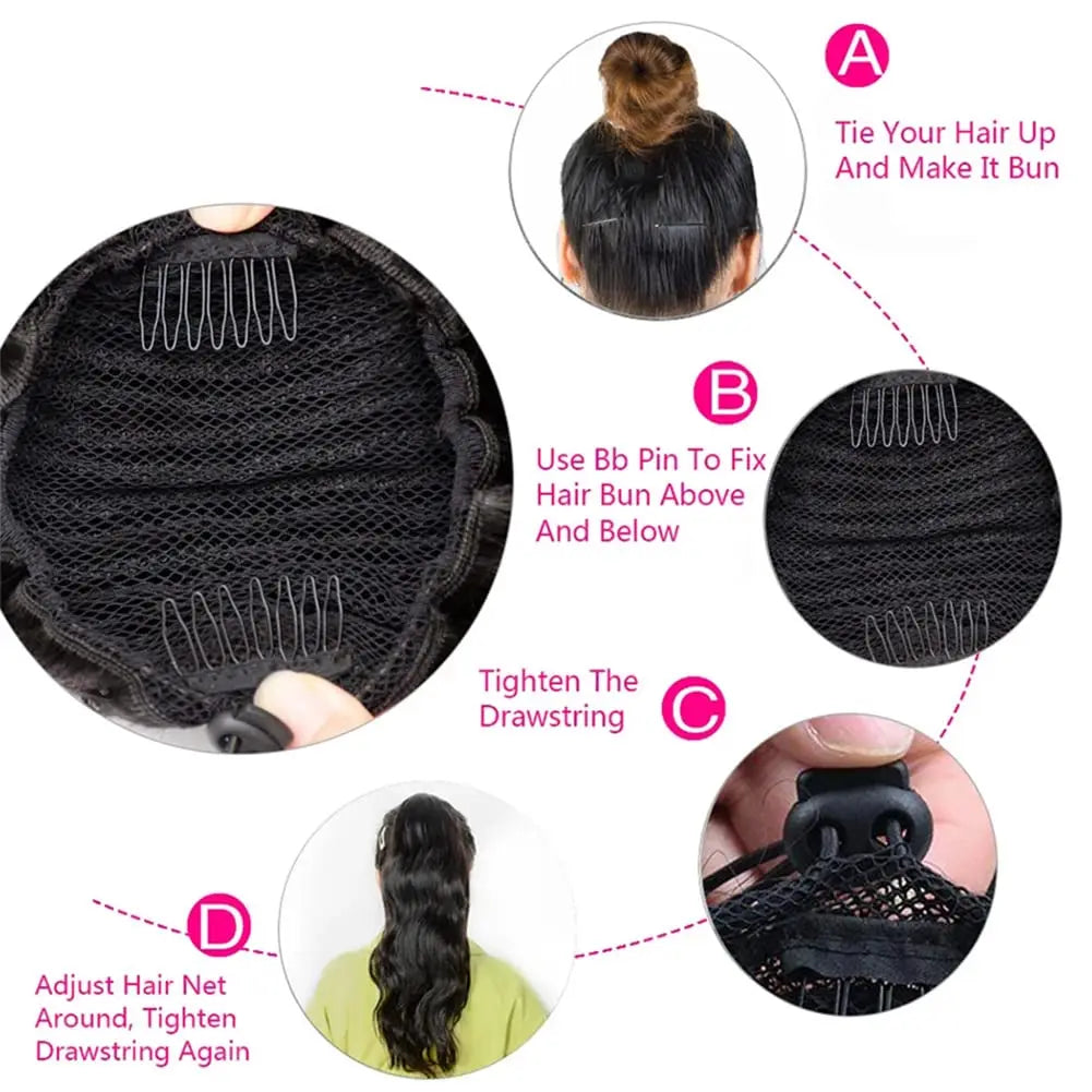 Queue de Cheval Body Wave Drawstring | Cheveux Humains Brésiliens Remy | Clip | Couleur Naturelle | Femme