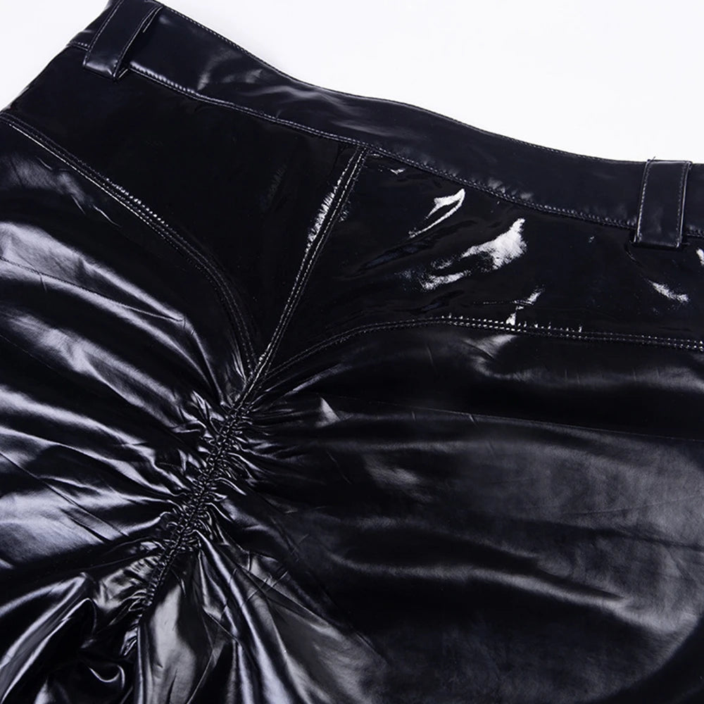2025 Spring Autumn Women High Waist PU Leather Skinny Push Up Pants Sporty Female Faux Leather Leggings Streetwear Clothing traf