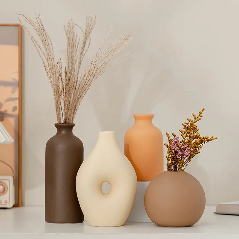 Vase Céramique Blanc Nordique | Fleurs Séchées | Décoration Salon & Bureau | Ornement Maison