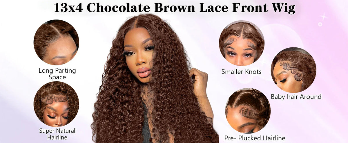 250 Density Chocolate Brown Deep Wave Human Hair Wig 30-38 Inch Transparent Lace Frontal Wigs 13x6 Lace Front Water Curly Wigs