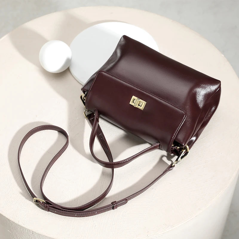 Sac à Main Cuir Véritable Femme | Top Handle Vintage | Cire Huile | Bandoulière Croisée | Designer Luxe