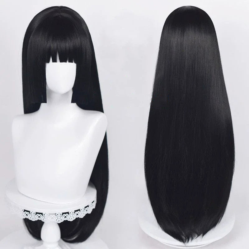 Cartoon Character Cosplay Hair Extensions Synthetic Wigs Natural Breathable Head Cover Black Long Straight Wig Hat for Women