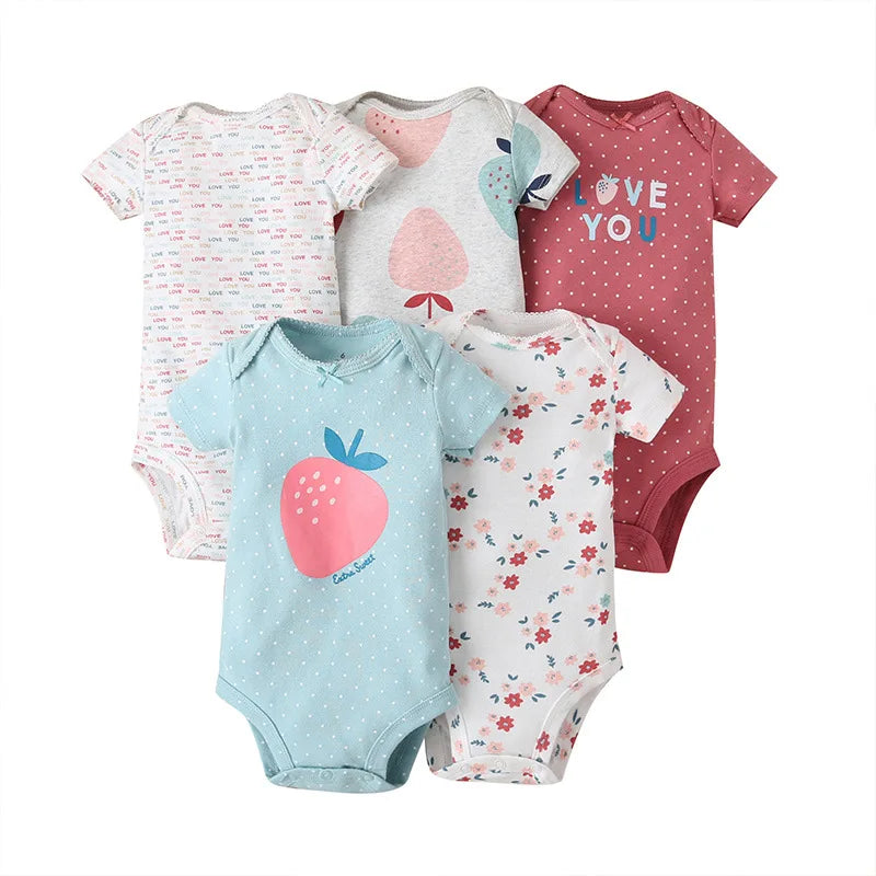 5PCS/Set Fashion Baby Clothes Set Cotton Soft Short Sleeve Summer Girls Bodysuit Newborn Toddler Body Bebe Jumpsuit Clothing