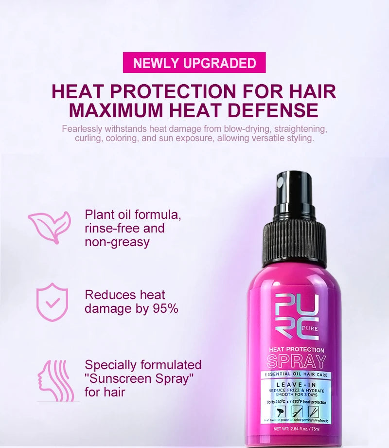 Spray Thermoprotécteur PURC Huile Coco | Anti-Frisottis & Brillance | Protection Jusqu'à 240°C