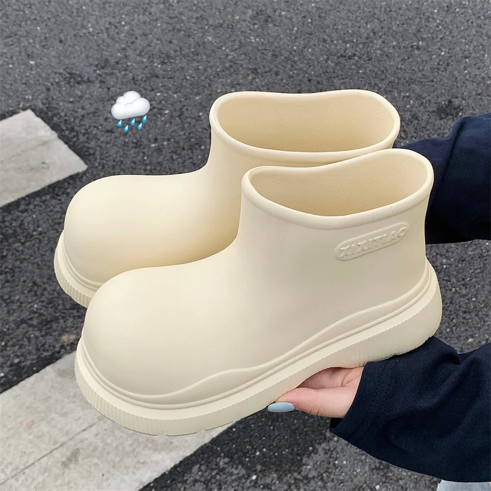 Bottes de Pluie Femme Imperméables | Tige Courte Large | Semelle Épaisse | Chaussures Eau Confortables