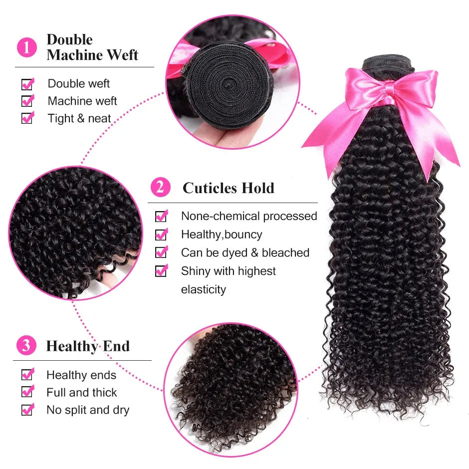 Mèches Kinky Curly Brésiliennes Remy | Couleur Naturelle | 1 à 4 Paquets | Extensions Cheveux Humains | ISEE HAIR