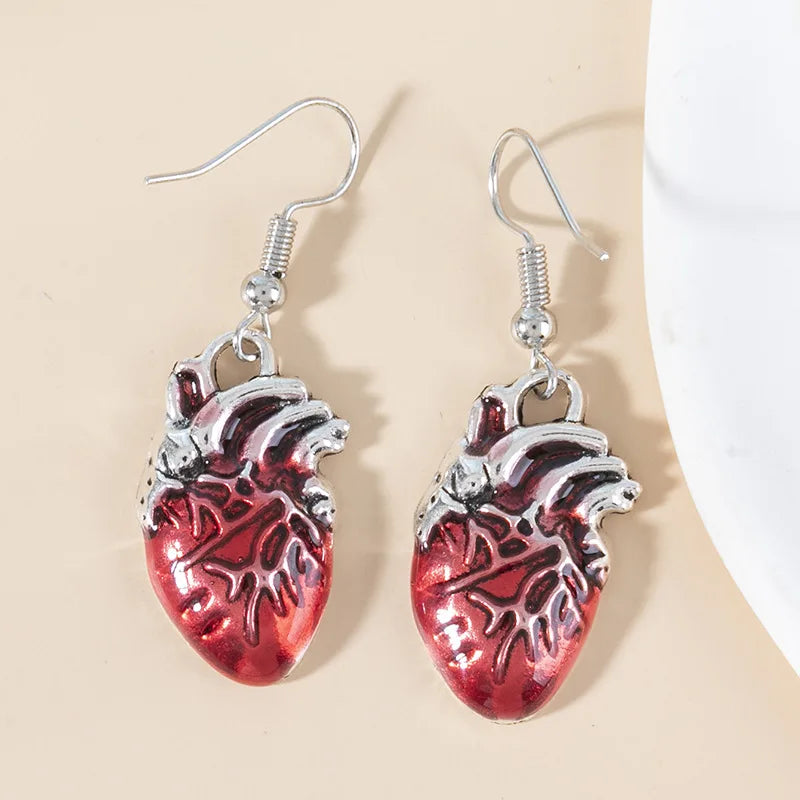 Beating Heart Huggie Earrings Gothic Punk Scary Red Bleeding Heart Asymmetrical Ear Cuffs Clips Hoop Earrings Halloween Party