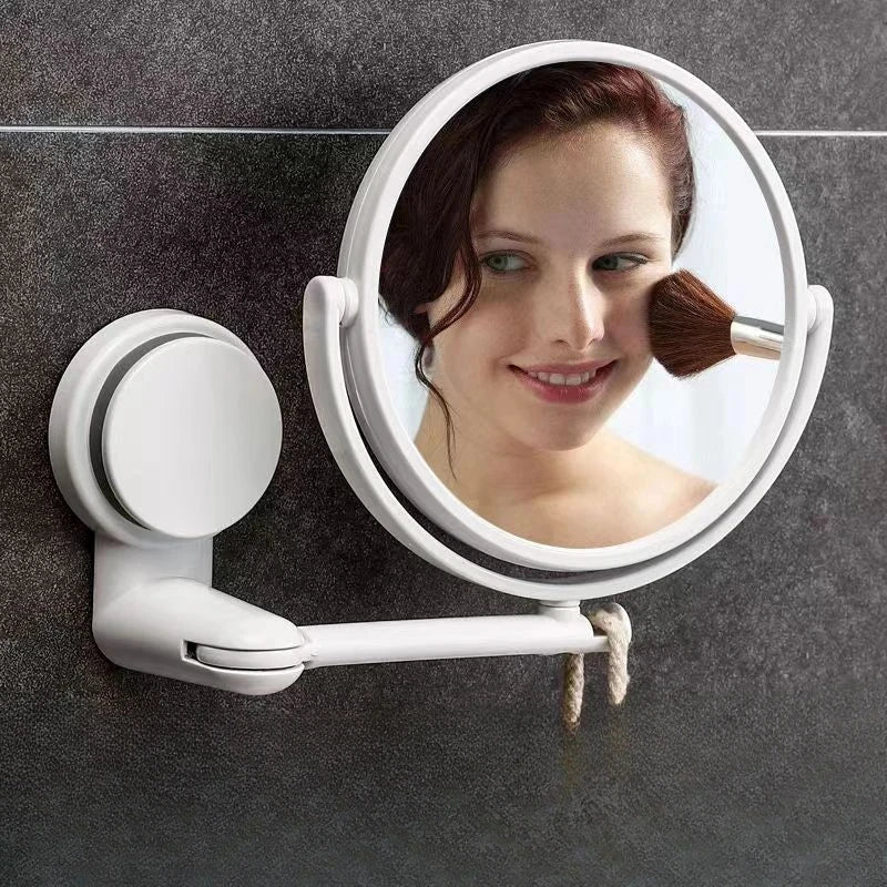 Wall Mirror Folding Arm Extendable Bathroom Mirror, No-Drill Swivel Bathroom Mirror, Suction Arm Double-Sided Cosmetic Makeup Mirror