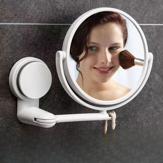 Wall Mirror Folding Arm Extendable Bathroom Mirror, No-Drill Swivel Bathroom Mirror, Suction Arm Double-Sided Cosmetic Makeup Mirror
