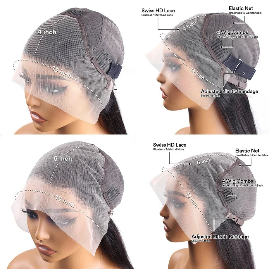 13x4 Brazilian Human Hair Wig Wear and Go 200 Density Straight 13x6 Hd Lace Frontal Wigs Natural Black Pre Plucked Baby Hair
