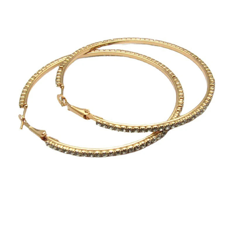 Grandes Boucles Créoles 30-80mm | Cristal Strass Cercle | Noir Or Argent | Femme Fille | Fête Cadeau