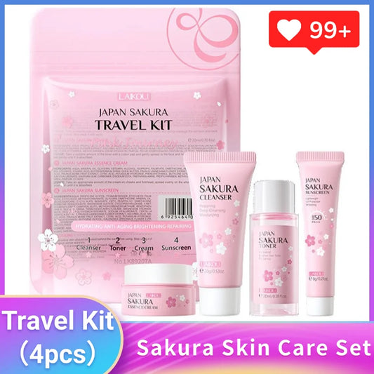 Sakura Skin Care Set: Facial Cleanser, Serum, Toner, Sunscreen, Facial Cream - Beauty Skin Care For Women Gifts, Routine Travel Kit