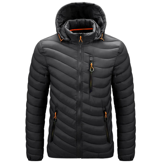 Men's Lightweight Outdoor Puffer Jacket Hooded Insulated Thermal Puffy Winter Heated Running Travel Casual Cotton Outdoor Coat