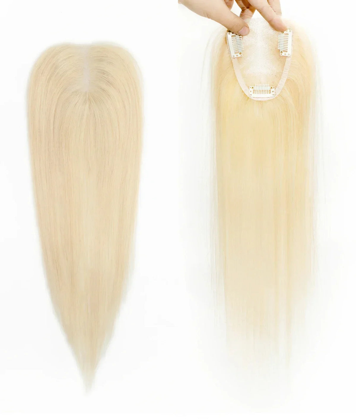100% Human Hair Toppers Wigs with Bangs Silk Base Clip-in Hair Extensions for Women 16-inch Topper Hair