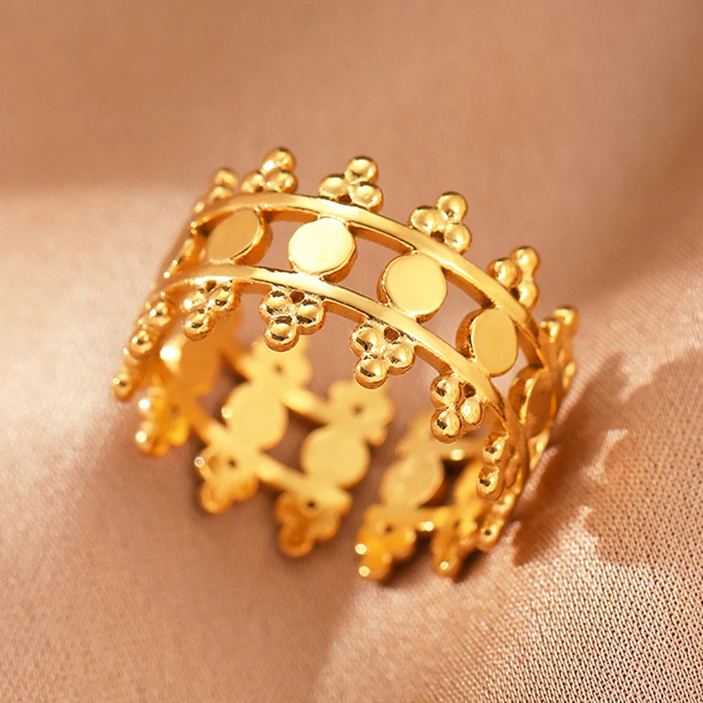 Bague Acier Inoxydable Vintage Ajourée Réglable | Luxe Léger | Statement Élégant | Bijou Femme