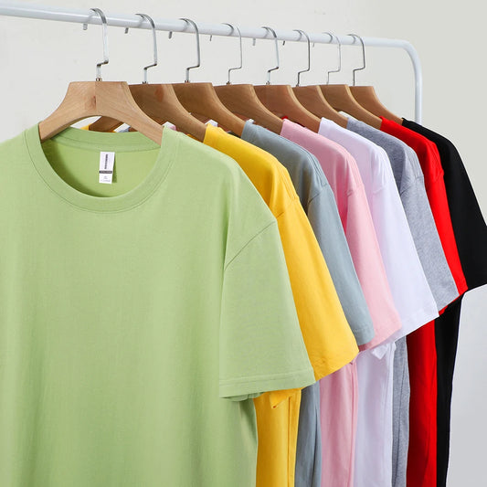 100% Cotton Solid T-shirts Men Women Short Sleeve Fashion Brand Trend Casual Soft Clothing Tees Customized Products Summer Tops