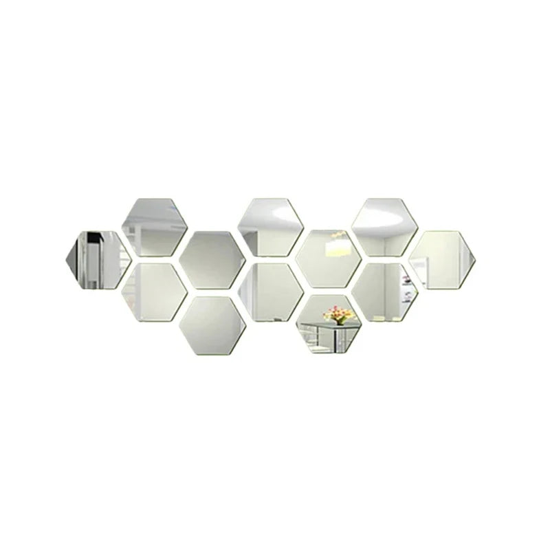 Hexagonal Mirror Wall Decals | Self-Adhesive 3D Acrylic Decorative Mirrors | Creative Wall Decals for Living Rooms and Bedrooms
