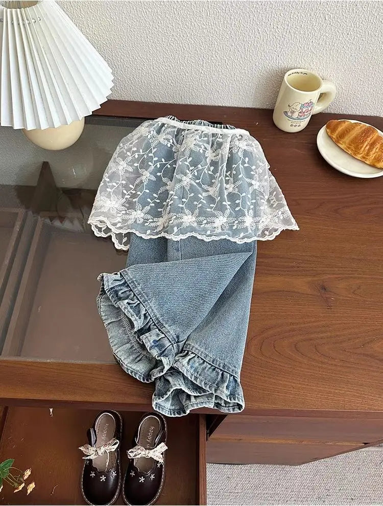 Jean Fille Printemps-Automne | Casual Large Jambe Large | Enfant Baby | Vêtements Polyvalents