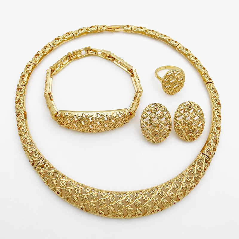 Dubai Jewelry Set Minimalistiese Quality Women Necklace Earrings Bracelet And Ring Luxury Design Weding Party Gift