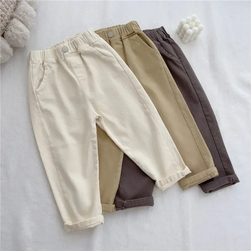 1-8 Years Boys Pants Kids Cargo Pants Mid-Rise Button Casual Outdoor Comfortable Breathable Spring Fall Fashion Children Trousers