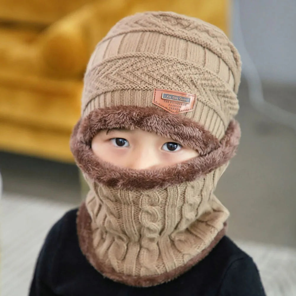 Set Bonnet & Écharpe Hiver Enfant | Polaire Doublé Tricot Épais | Chaud Garçon Fille