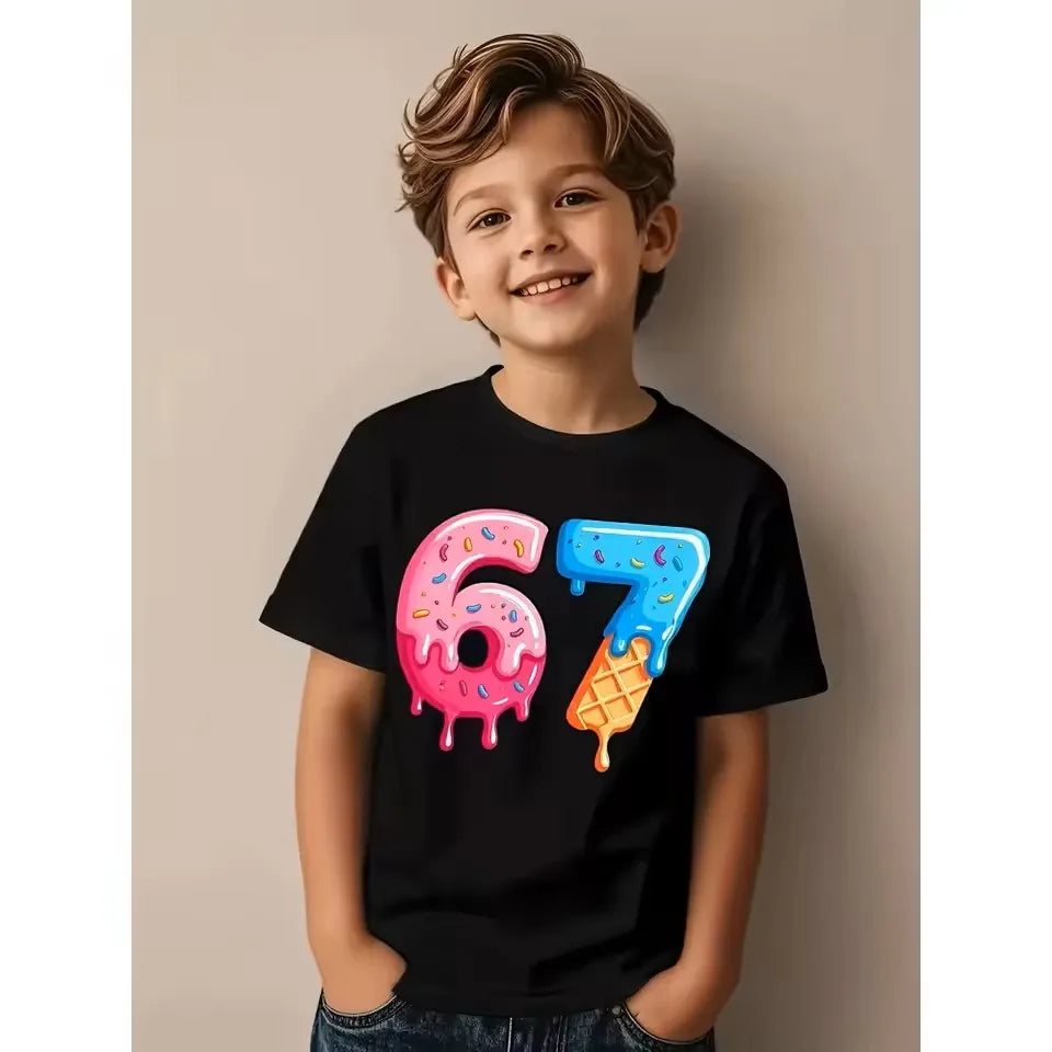 Boys & Girls 6 & 7 Number T-Shirt - Soft Breathable Tee with Neon Glow-in-the-Dark 6 & 7 Design, Machine Washable Spring Summer