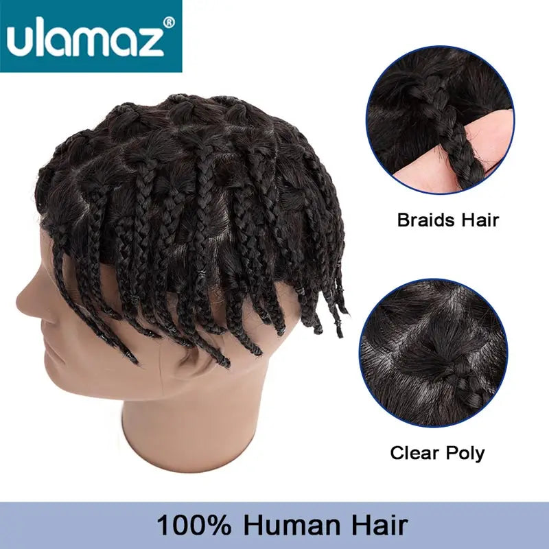 Perruque Tresses Twist Homme Indétectable | Prothèse Capillaire Crochet | Peau | Hair System | Homme Noir