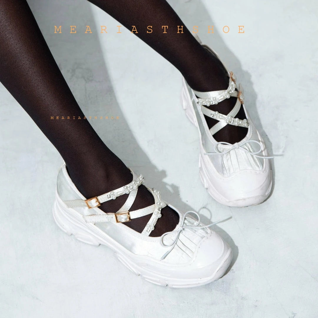 Autumn Chunky Women's Sports Shoes Fashion Shallow Butterfly-Knot Platform Sneakers Ladies Casual Flats Outdoor Mary Jane Shoes