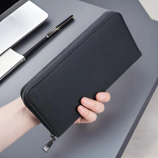 Men's Long Wallet Large Capacity Multiple Card Slots Canvas Zippered Purse Business Handbag Card Holder Wallet Coin Bag