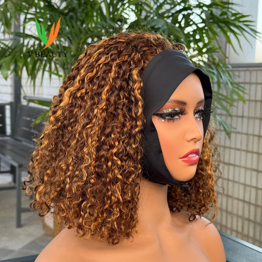 Headband Wig Human Hair Pixie Curly Human Hair Wig for Women Curly Half Wig Non Lace Front Wigs 250% Brazilian Virgin Hair