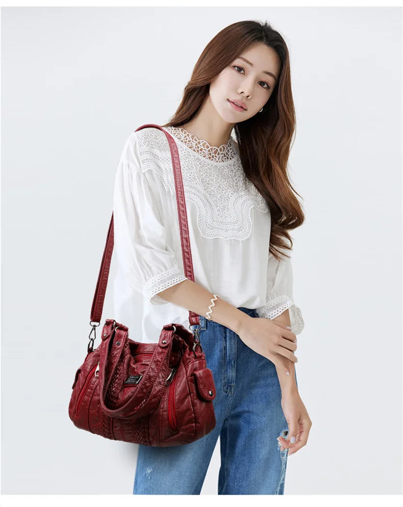 Fashion Leather Handbag for Women Shoulder Bags Genuine Sheepskin Crossbody Bag for Women Messenger Bag Tote Moms Bag