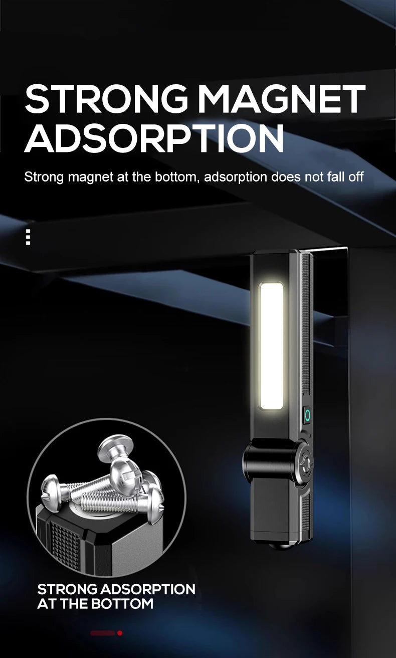 Portable Rechargeable Work Lights LED Folding Torch with Magnetic Base COB Light 90°Rotate Camping Emergency Lamp