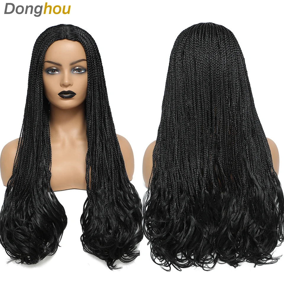 26 Inch Long Box Braided Wigs For Women Synthetic African Braided Wig Micro Twist Box Braid Crochet Hair Curly Ends Wig